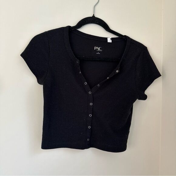 Pacsun Essentials black goth crop top with silver embellishments - Picture 2 of 5